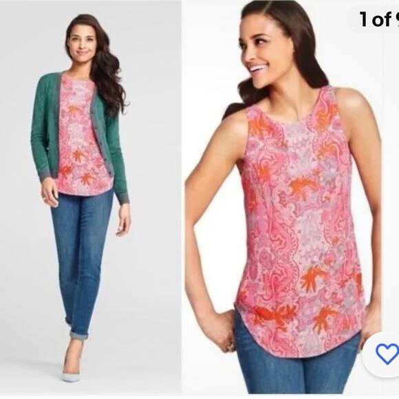 CAbi Jubilee Pink Orange Gray Paisley Scoop Neck Sleeveless Blouse Top Small - Picture 3 of 12